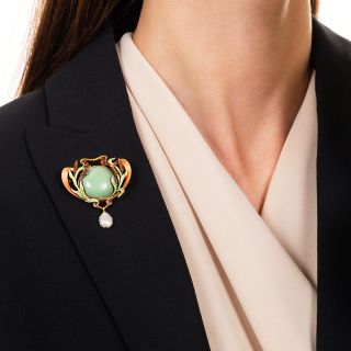 Art Nouveau Turquoise, Enamel, and Pearl Brooch/Pendant by Bippart, Griscom & Osborn