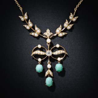 Art Nouveau Turquoise, Pearl, and Diamond Necklace - 1