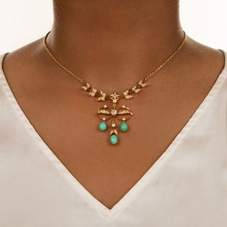 Art Nouveau Turquoise, Pearl, and Diamond Necklace