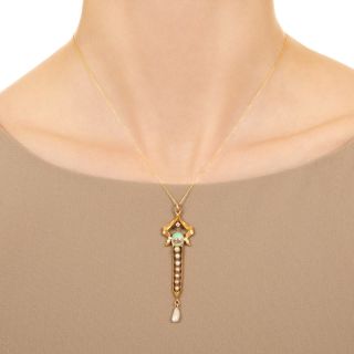 Art Nouveau Turquoise, Pearl and Diamond Pendant