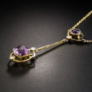 Arts and Crafts Amethyst and Seed Pearl Lavaliere Necklace 