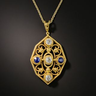 Arts and Crafts Diamond and Sapphire Pendant Necklace - 2