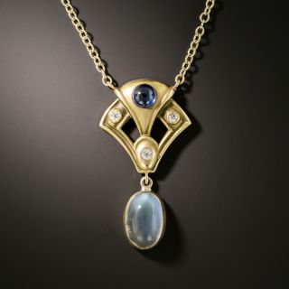 Arts and Crafts Diamond, Sapphire and Moonstone Necklace - 2
