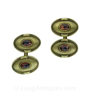 Arts and Crafts Gold and Garnet Cufflinks Main View