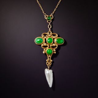 Arts and Crafts Jade and Freshwater Pearl Necklace By Potter Studios - 1