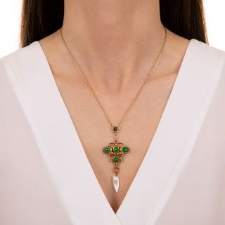 Arts and Crafts Jade and Freshwater Pearl Necklace By Potter Studios