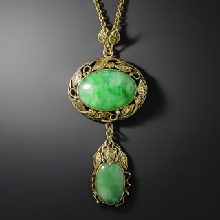 Arts And Crafts Natural Double Jade Dangle Necklace - 3