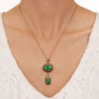 Arts And Crafts Natural Double Jade Dangle Necklace