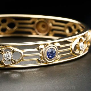 Arts & Crafts Sapphire and Diamond Bangle by Whiteside & Blank
