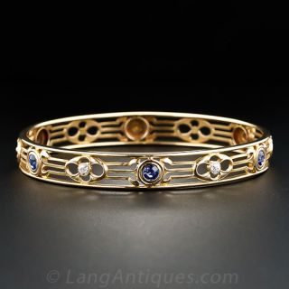 Arts & Crafts Sapphire and Diamond Bangle by Whiteside & Blank