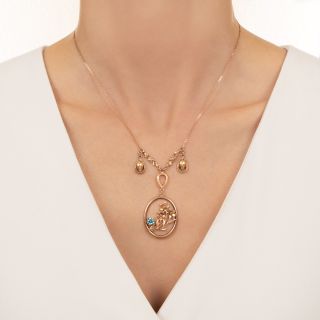 Arts & Crafts Blue Zircon Necklace 