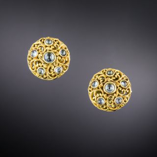 Arts & Crafts Cabochon Sapphire Stud Earrings - 2