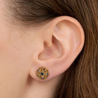 Arts & Crafts Cabochon Sapphire Stud Earrings