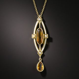 Arts and Crafts 14K Citrine Pearl Enamel Pendant by The Hagerstrom & Son - 2