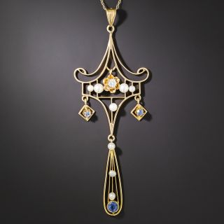 Arts & Crafts Diamond, Pearl and Sapphire Lavalier - 3