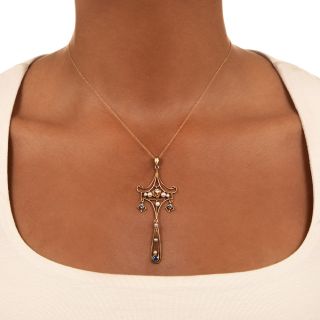 Arts & Crafts Diamond, Pearl and Sapphire Lavalier