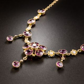 Arts & Crafts Garnet and Pearl Necklace by Murrle, Bennett & Co