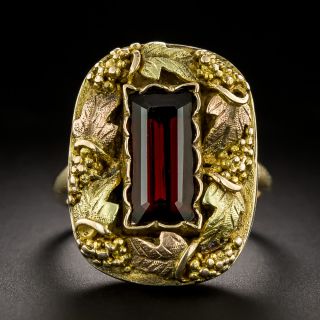Arts & Crafts Garnet and Tri-Tone Gold Grape Leaves Ring - 2