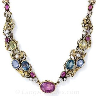 Arts & Crafts Multi-Color Sapphire Necklace