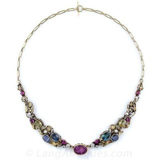 Arts & Crafts Multi-Color Sapphire Necklace