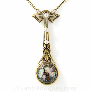 Arts & Crafts Opal Drop Necklace
