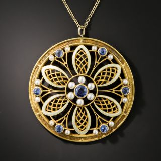 Arts & Crafts Sapphire and Enamel Pendant by Bippart - 3
