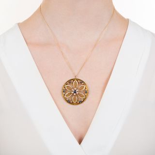 Arts & Crafts Sapphire and Enamel Pendant by Bippart