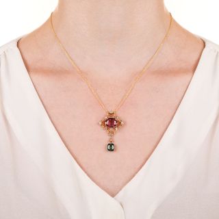 Arts & Crafts Tourmaline and Diamond Pendant