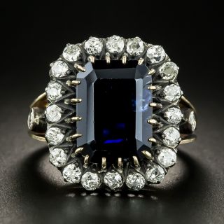 Australian 6.75 Carat No-Heat Midnight Blue Emerald-Cut Sapphire and Diamond Ring - 1