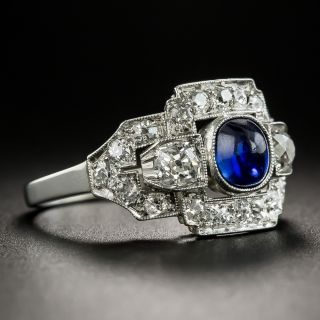 Austrian Art Deco Cabochon Sapphire Diamond Platinum Ring