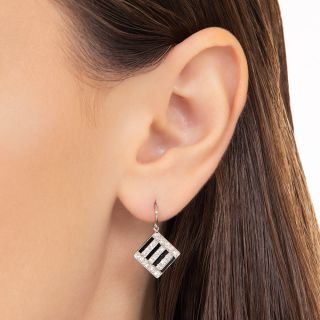 Austrian Art Deco Onyx and Diamond Earrings