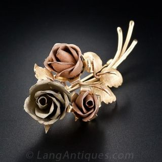 Austrian Three-Color Gold Rose Brooch