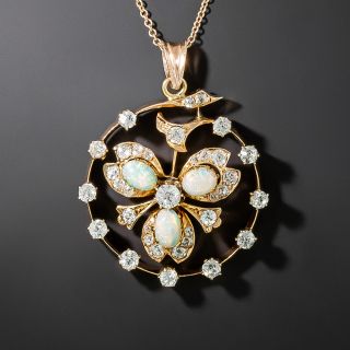 Austro-Hungarian Antique Opal and Diamond Trèfle Pendant - 3