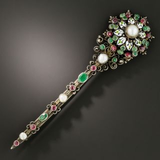Austro-Hungarian Emerald and Natural Pearl Brooch - 3
