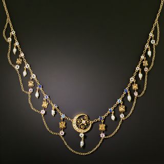 Austro-Hungarian Multi-Stone Crescent Festoon Necklace, Circa 1870 - 3