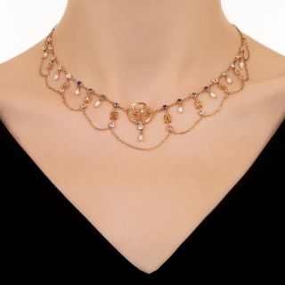 Austro-Hungarian Multi-Stone Crescent Festoon Necklace, Circa 1870
