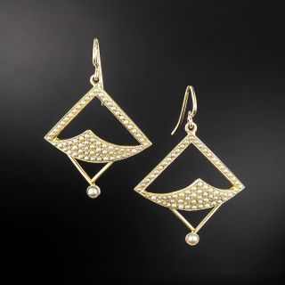 Avant-Garde Seed Pearl Dangle Earrings by A.J. Hedges, Circa 1900 - 2
