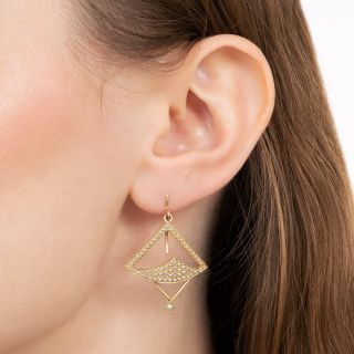 Avant-Garde Seed Pearl Dangle Earrings by A.J. Hedges, Circa 1900