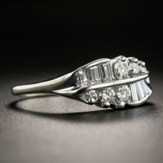 Baguette and Round Diamond Platinum Band Ring