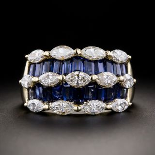 Baguette Sapphire and Marquise Diamond Five-Row Ring - 3