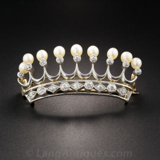 Bailey, Banks & Biddle Diamond and Pearl Crown Brooch
