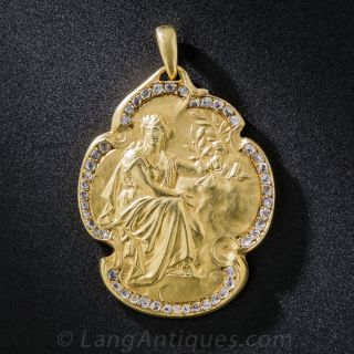 Belgian Art Nouveau Gold and Diamond Pendant