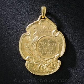 Belgian Art Nouveau Gold and Diamond Pendant