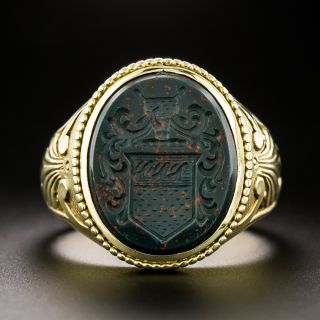 Belle Epoque Bloodstone Intaglio Signet Ring, French - 2