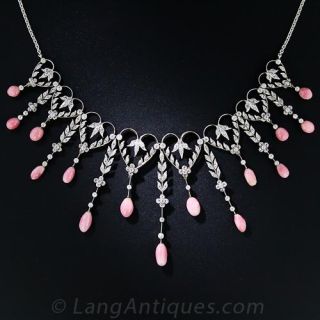  Belle Époque  Conch Pearl and Diamond Necklace