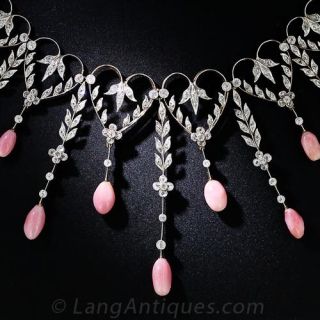  Belle Époque  Conch Pearl and Diamond Necklace