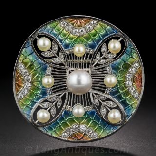 Belle Époque Plique-a-Jour Circle Brooch - 1