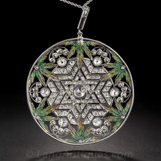 Bélle Epoque Plique-a-Jour Enamel and Diamond Pendant