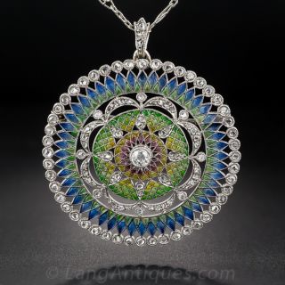 Belle Epoque Plique-a-Jour Enamel Pendant Brooch