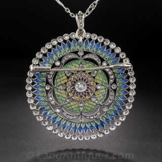 Belle Epoque Plique-a-Jour Enamel Pendant Brooch